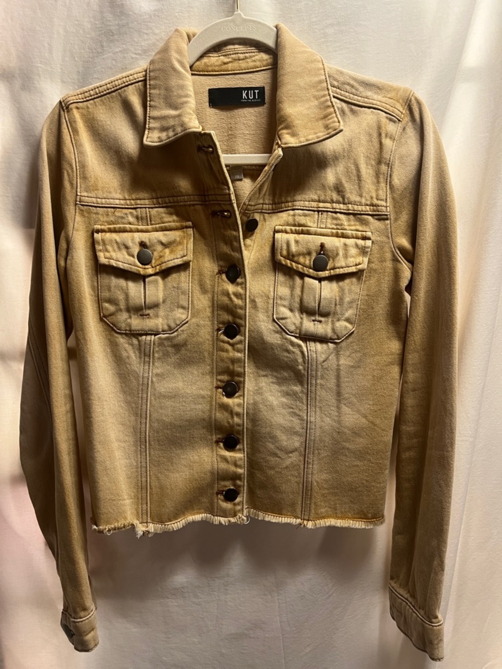 Kut from the Kloth Tan Raw-Hem Denim Jacket - Women's Button Front